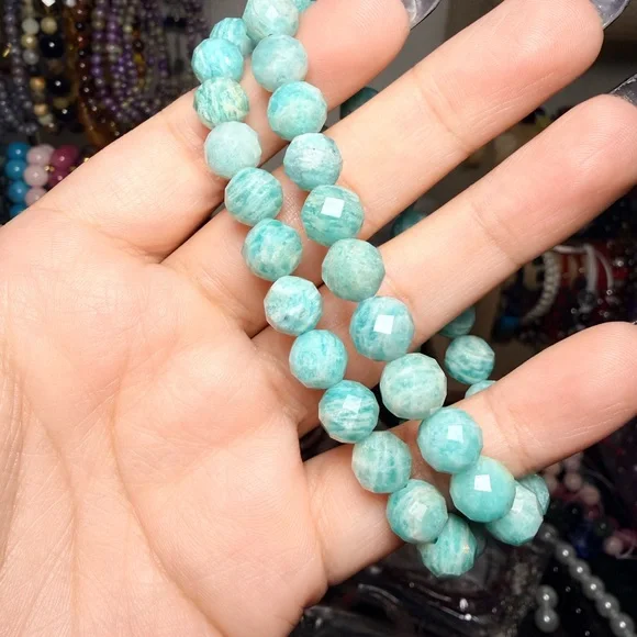 8mm Faceted Amazonite Bracelet | Calm Communication Stone - Picture 3 of 4